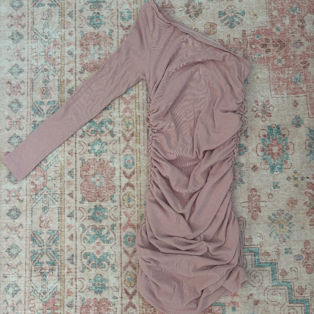 Pale Pink Asymmetrical White Fox Bodycon Dress